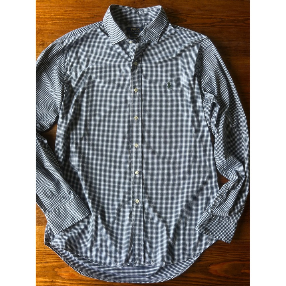 Polo Ralph Lauren Performance Blue Micro Gingham Button Down Large - Picture 2 of 5